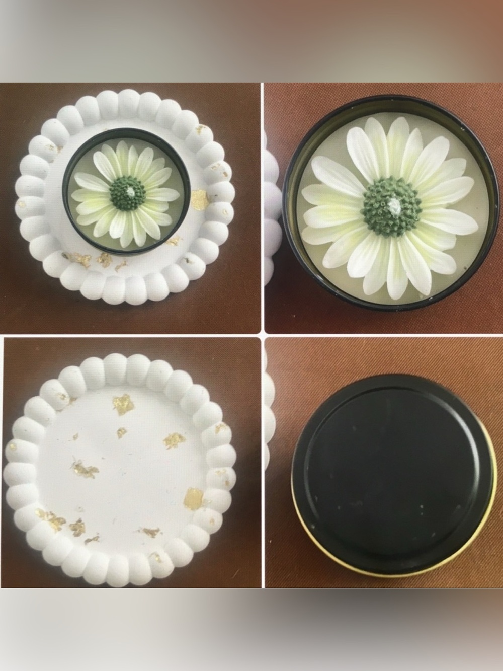 White and Green Floral Candle With Plate 2 piece Set.